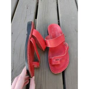 Jerusalem Sandals Leather Slide Red Toe Loop Handmade Women 39 US 8